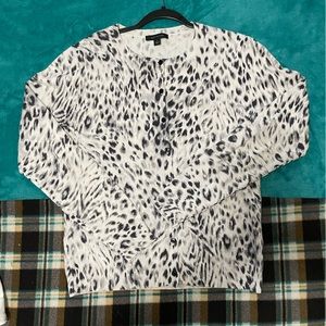 Ann Taylor grey black and ivory leopard cardigan sweater. 100% cotton.